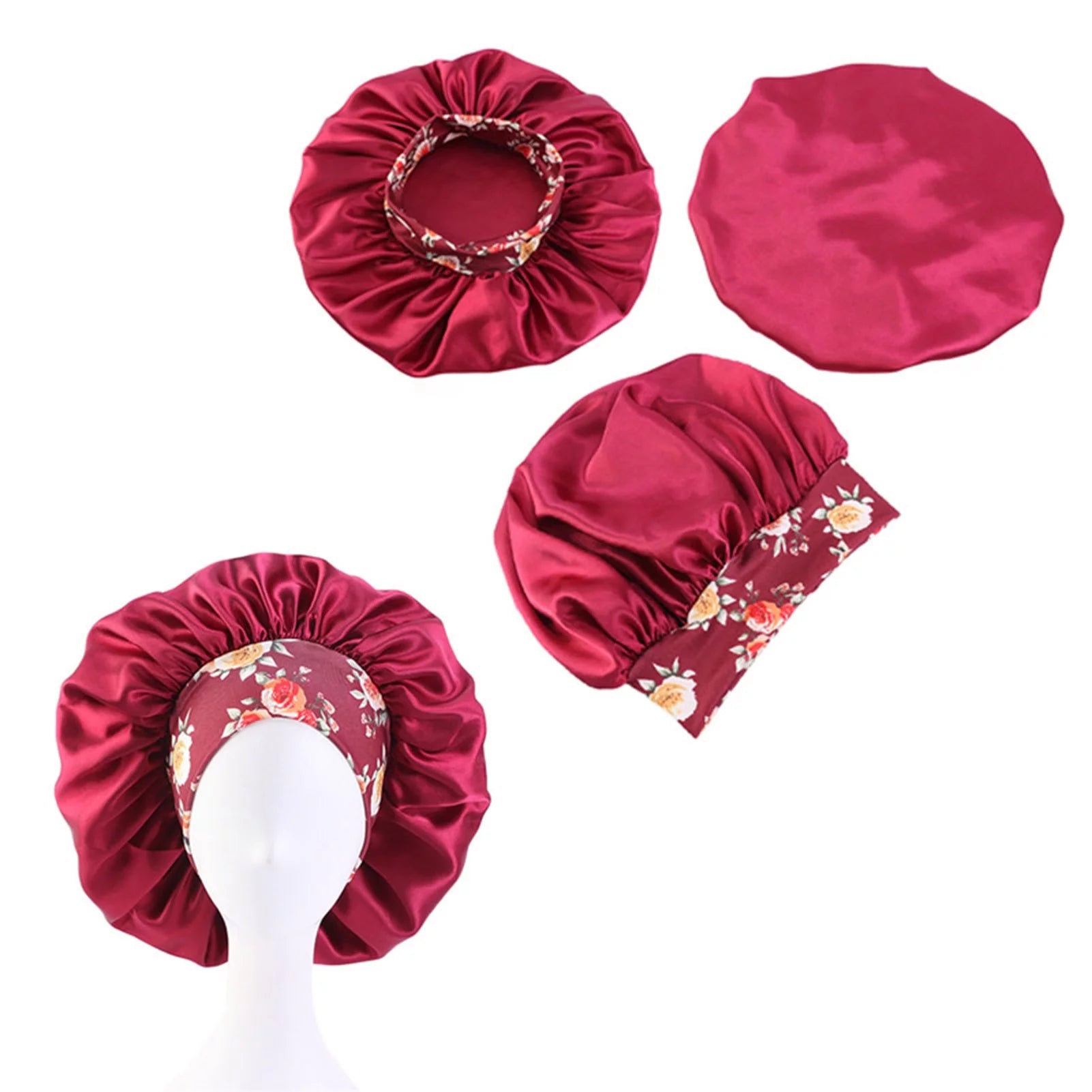 3 Pcs Hair Bonnets for Women, Soft Satin Hair Bonnet for Sleeping, Elastic Wide Band Silk Sleep Bonnet for Black Women, for Long Curly Hair Big Capacity